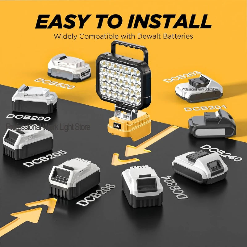 lampe travail led jaune moderne robuste interrupteur luminosité port usb poignée transport sans fil