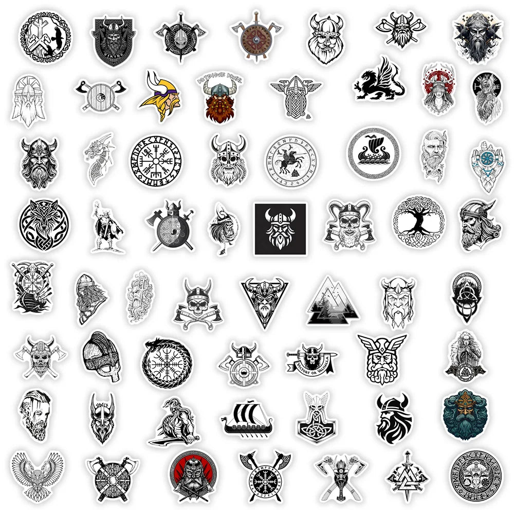 stickers viking graphiques adhésifs waterproof noir blanc gris décoration journal scrapbook portable étanche adultes