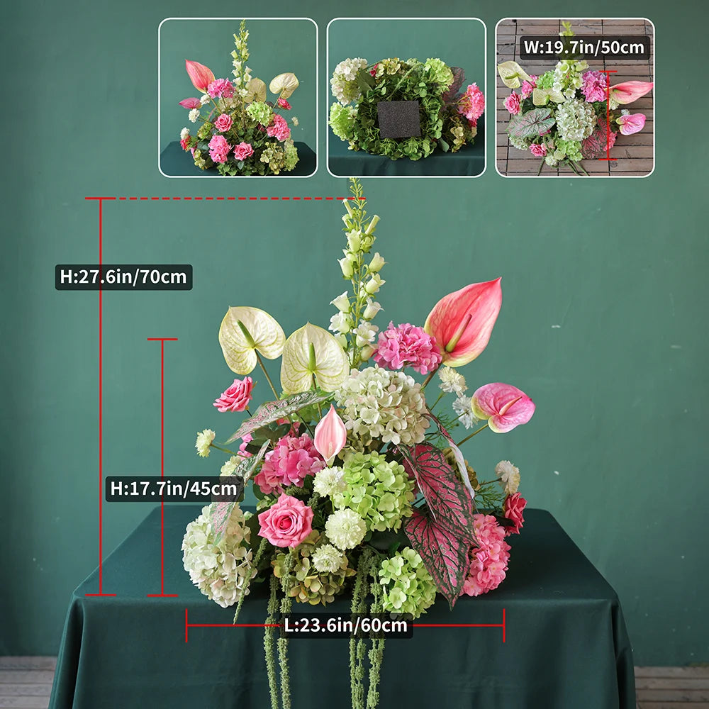 décoration événement mariage anniversaire hydrangea anthurium rose arrangement floral intérieur élégant moderne tropical vases