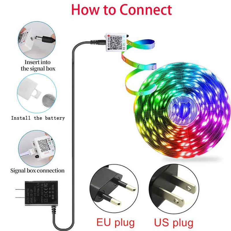 ruban led multicolore moderne synchronisation musique télécommande inclusion adaptateur secteur bluetooth wifi