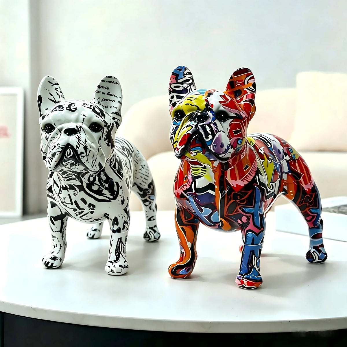 statuette chien multicolore moderne graphique résine abstraite ornement animal
