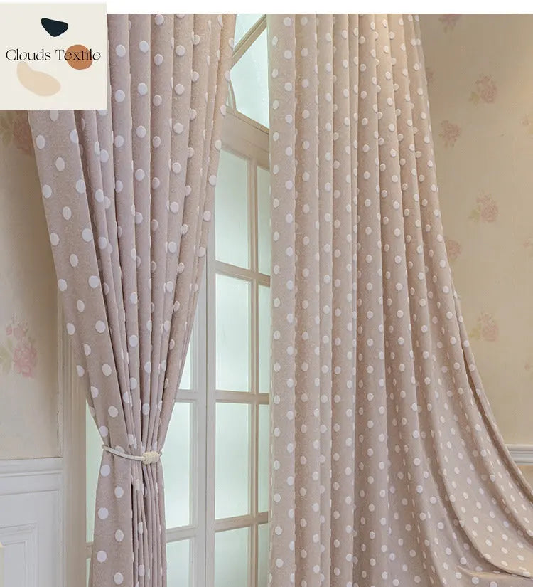 rideau moderne beige clair blanc motif points opacité salon chambre fenêtre polyester épais