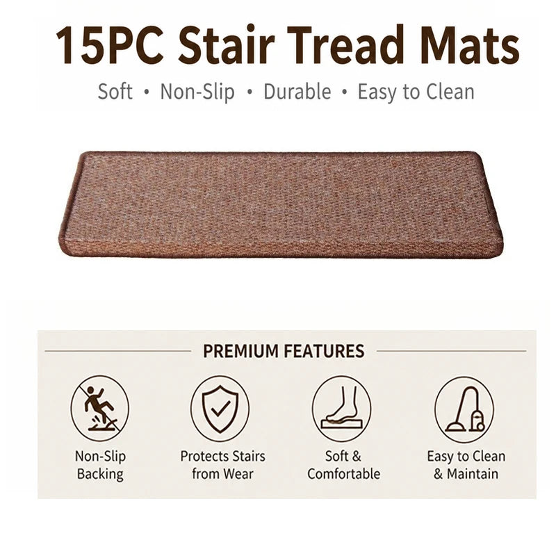 tapis d'escalier moderne antidérapant 15 pièces adhésif beige clair texture tissée polyester