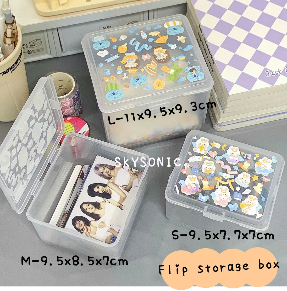boîte rangement transparente plastique grande capacité organisation photos stickers petits accessoires stationery