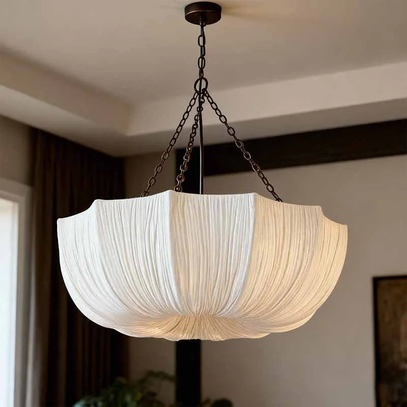 lampe suspendue moderne blanche chaîne métallique rayures horizontales 40 50 cm