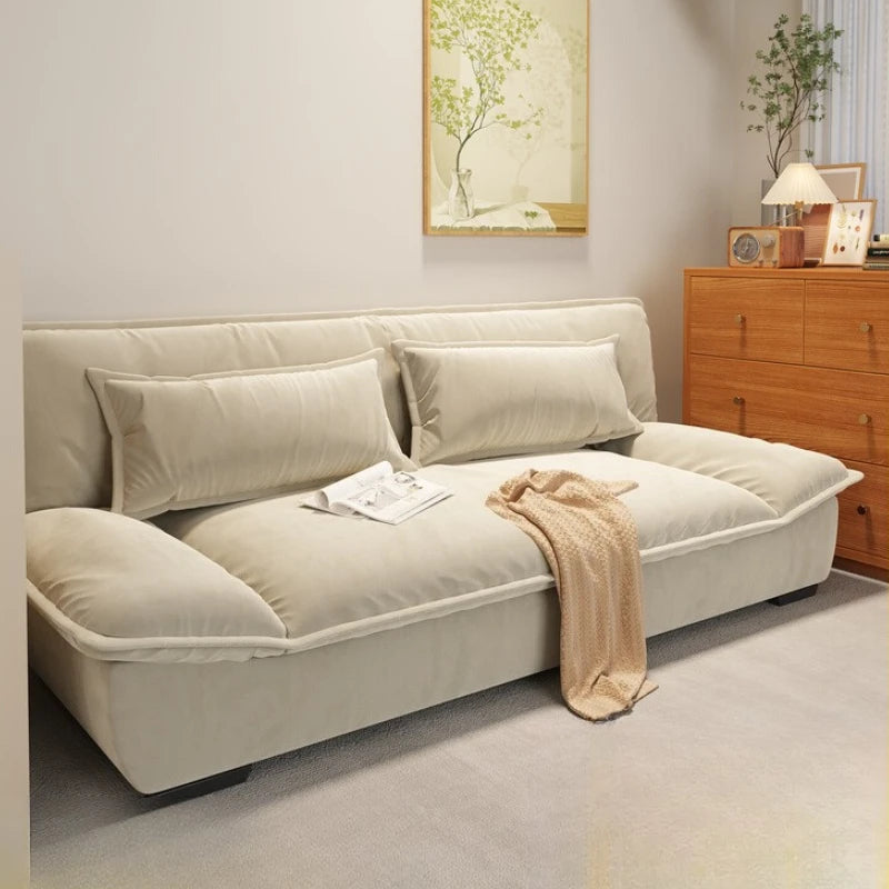 canapé convertible moderne velours beige dimensions pliables coussins