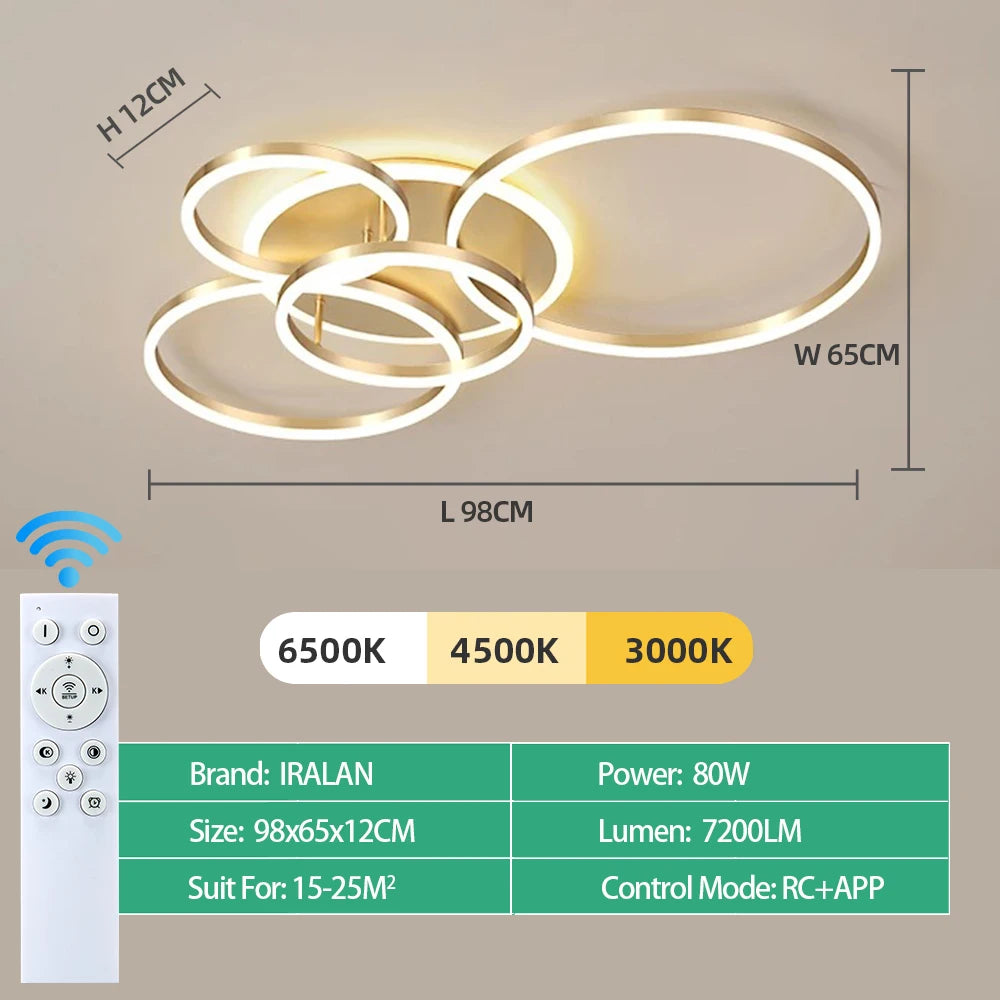 plafonnier moderne or blanc circulaire led télécommande minimaliste semi encastrée
