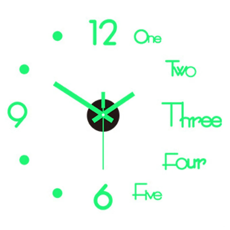 horloge murale moderne adhésive couleur noir rouge vert doré chiffres blancs points noirs transparente