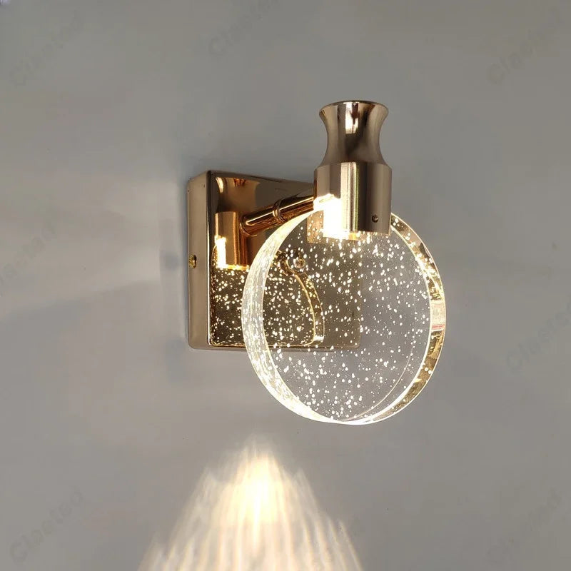 lampe murale moderne or transparent paillettes dorées led 13cm 16cm