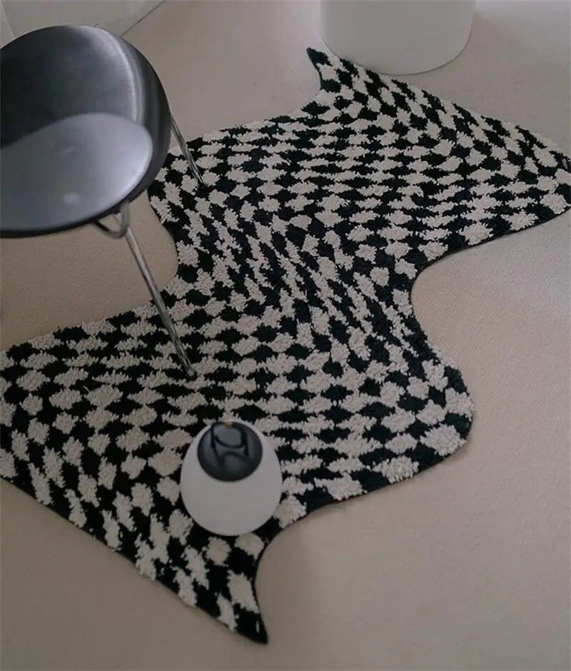 tapis vert blanc carreaux géométriques moderne antidérapant polyester moelleux chambre adultes lavage machine main