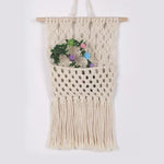 tapisserie macramé boho chic beige motifs géométriques franges moderne suspension maison