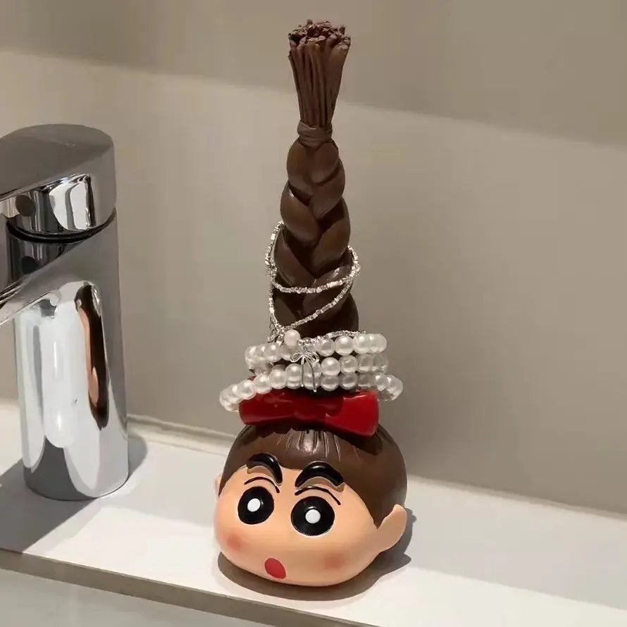 présentoir accessoires capillaires tresses noeud papillon figurine shinchan cartoon coiffeuse organisation marron foncé rouge