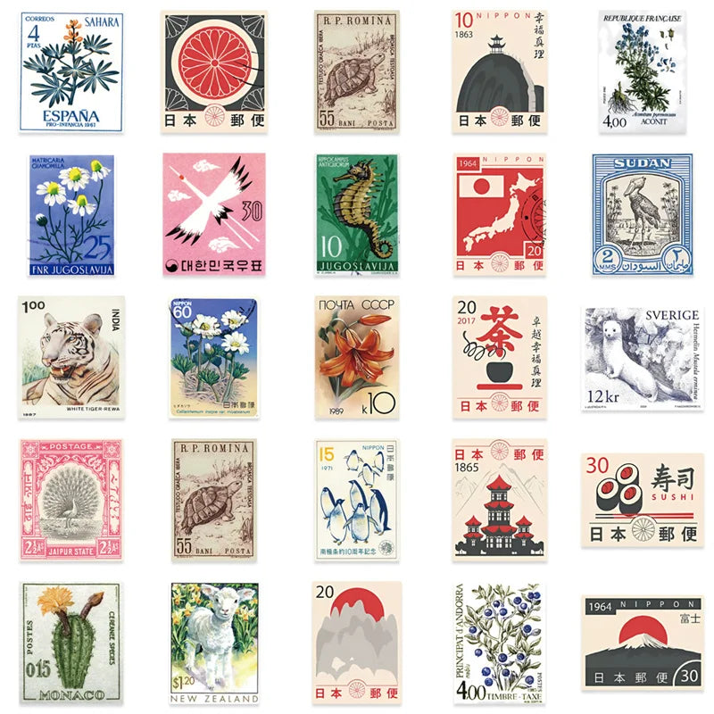 tasses blancs illustrées timbres classiques 50 pièces collection vintage étanche autonomes