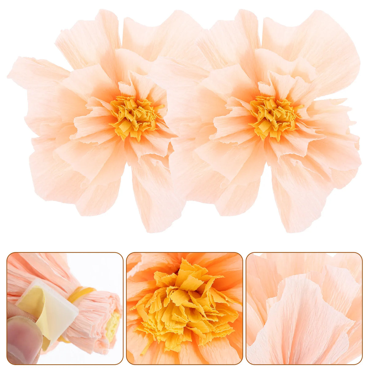 décoration murale fleurs papier rose pêche jaune rouge plissées franges adhésives festives mariage anniversaire