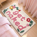tapis bain crème get naked brodé fleurs deco humoristique résistant antibactéries polyester moderne