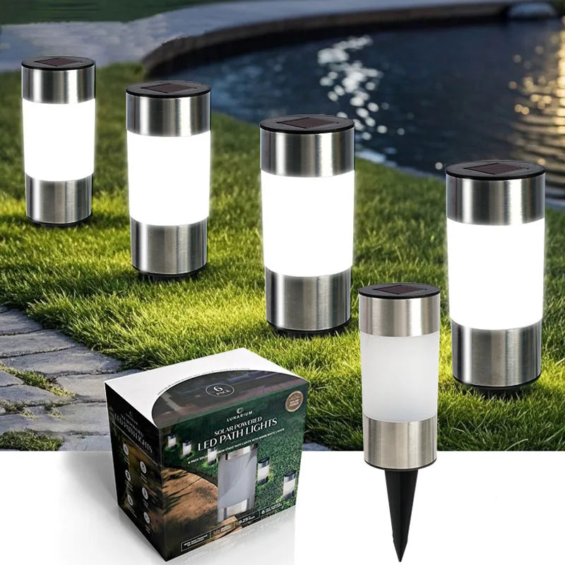 lampes solaires extérieures modernes argentées blanc fixations spiralesextérieur jardins patios