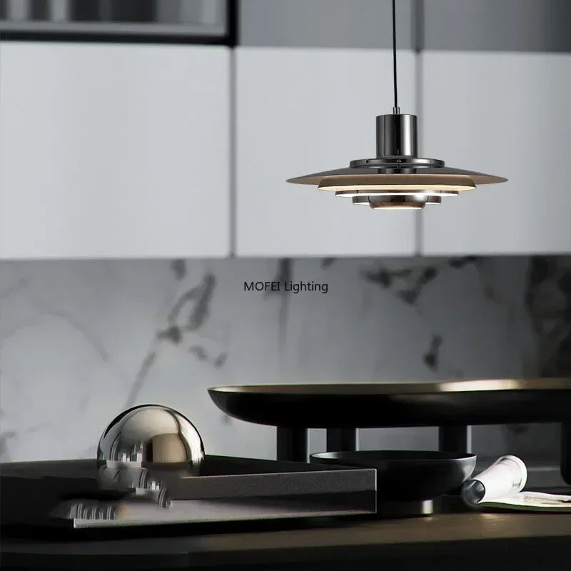 suspension lumineuse argentée moderne nervures câble suspendu chambre salon led minimaliste