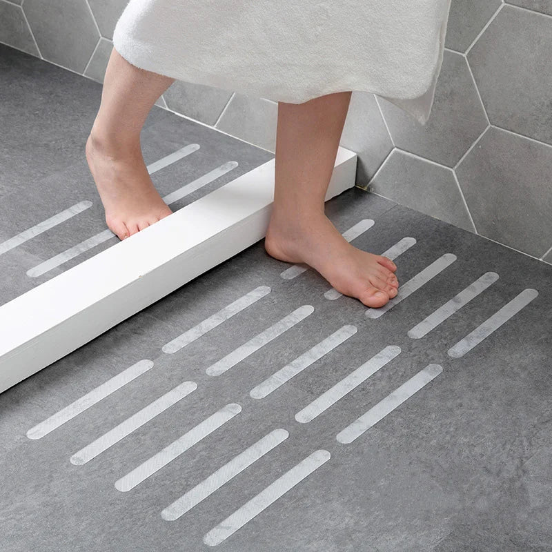 tapis bain antidérapant moderne adhésif blanc rayures horizontales pack 10pcs