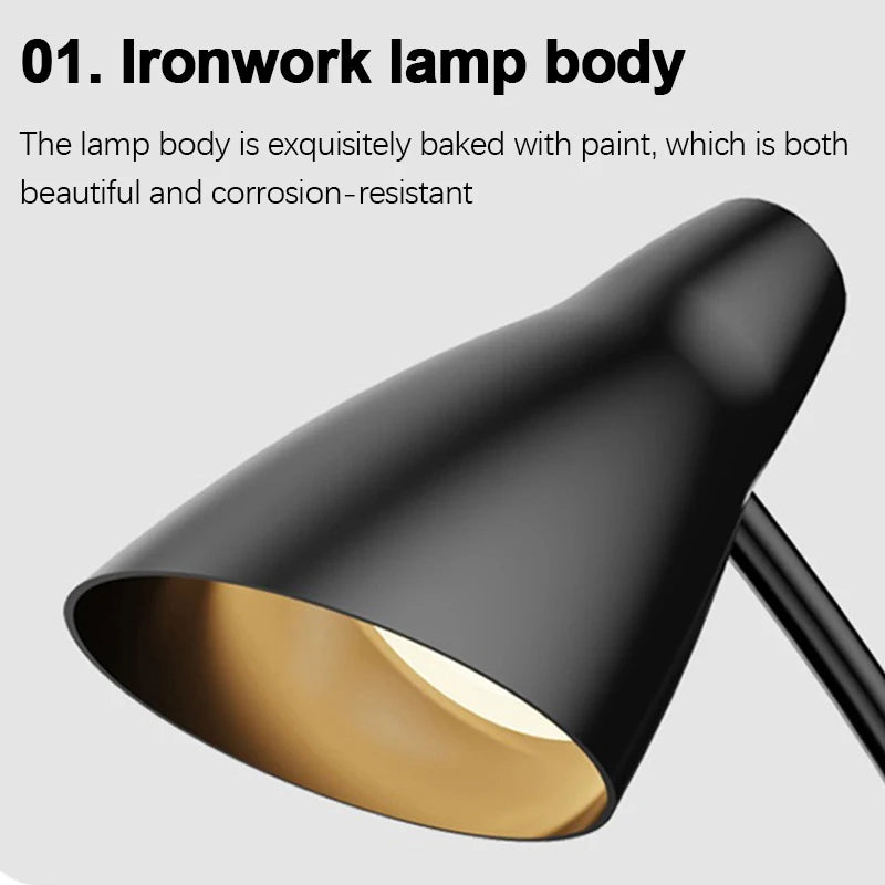 lampe table rotative moderne noir réglage luminosité interrupteur tactile basse consommation abs
