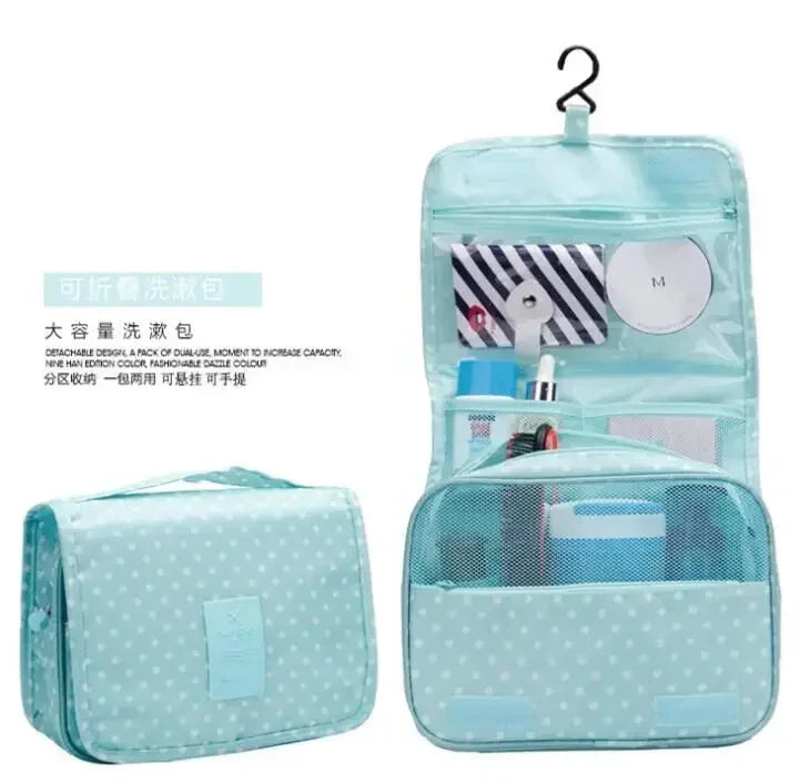 Sac toilette pliable oxford imprimé floral bleu clair motifs blancs roses bleus moderne pratique