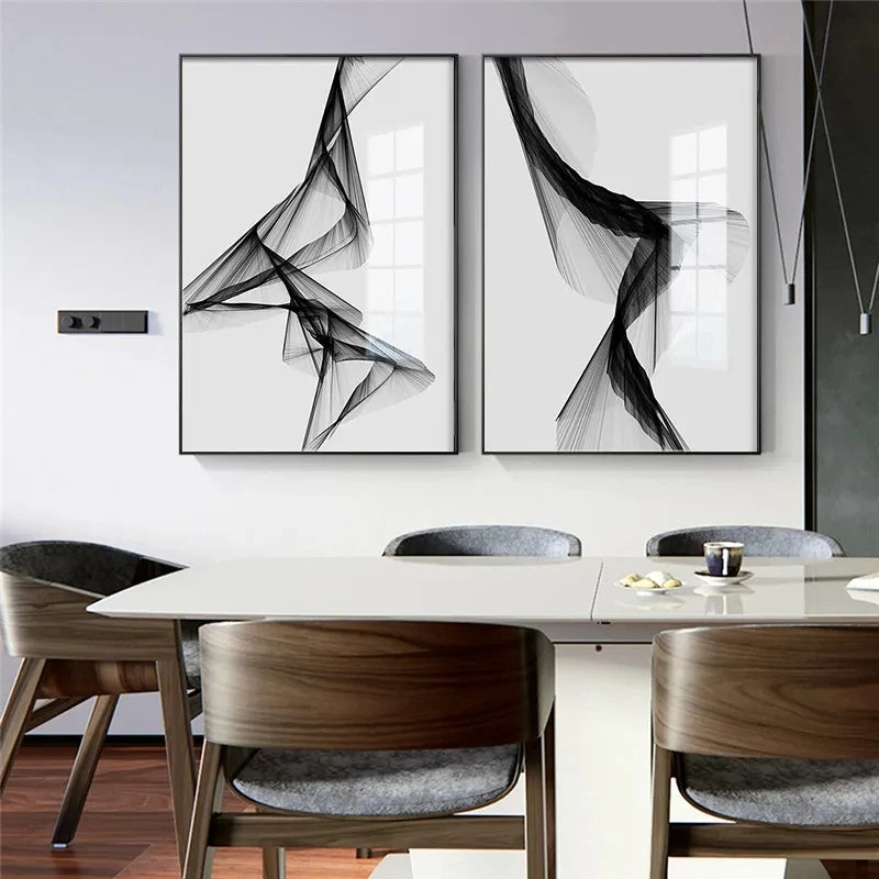 toile abstraite noire blanche contemporaine minimaliste sans cadre vertical chambre salon decoration