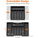 organisateur tiroir cuisine extensible compartiments ajustables rangement couverts ustensiles blanc gris moderne
