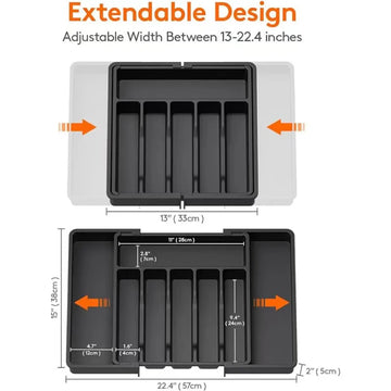 organisateur tiroir cuisine extensible compartiments ajustables rangement couverts ustensiles blanc gris moderne