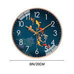 horloge murale moderne fleurs poissons aiguille quartz blanc orange vert bleu salon
