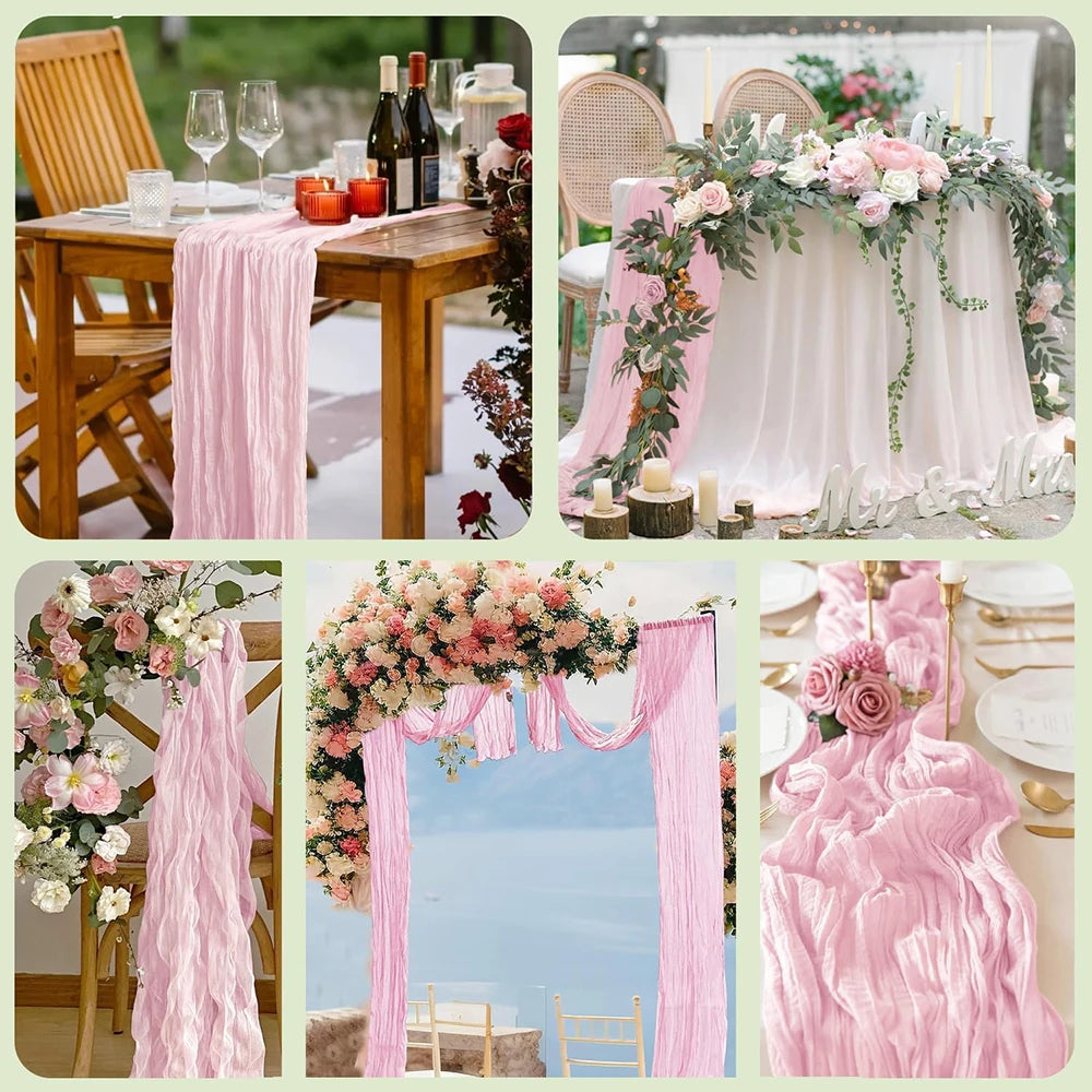 nappe longue rose bleu clair semi transparente tissée gaufrée élégante romantique corde tressée fixation
