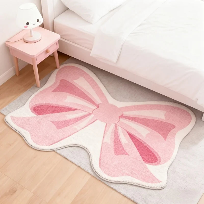 tapis moelleux rose nuance blanche gris décoratif enfantin nœud papillon antidérapant maison