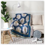 couverture coton tournesol bleu vintage portable anti boulochage printemps automne pique nique maison