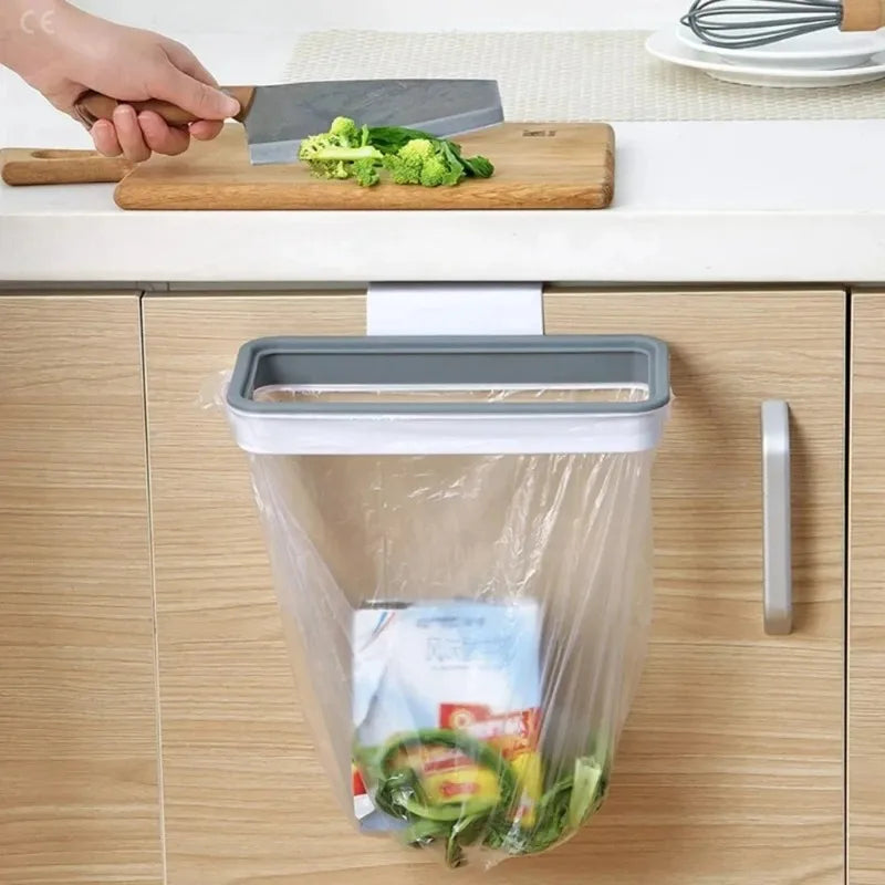 organisateur cuisine sac poubelle mural transparent adhésif blanc gris moderne pratique déchets recyclables respectueux
