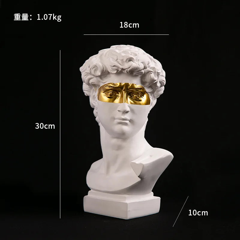 statue résine david tête buste moderne blanc noir multicolore styled sculptural
