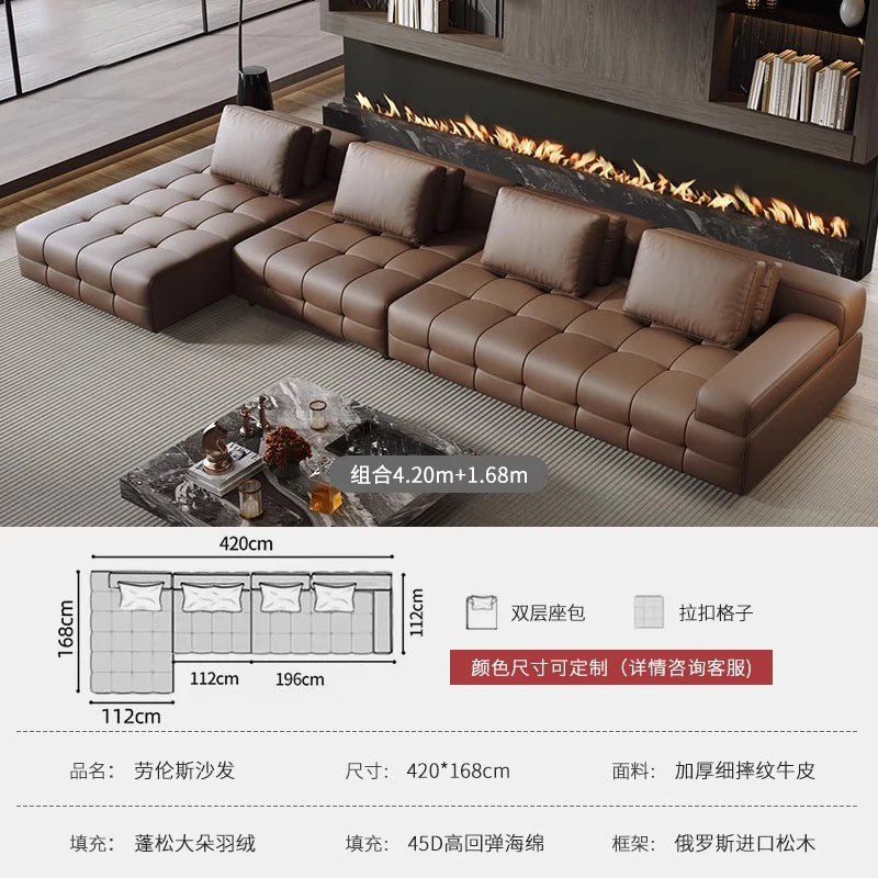 grand canapé angle cuir marron moderne coussins salon appartement luxe