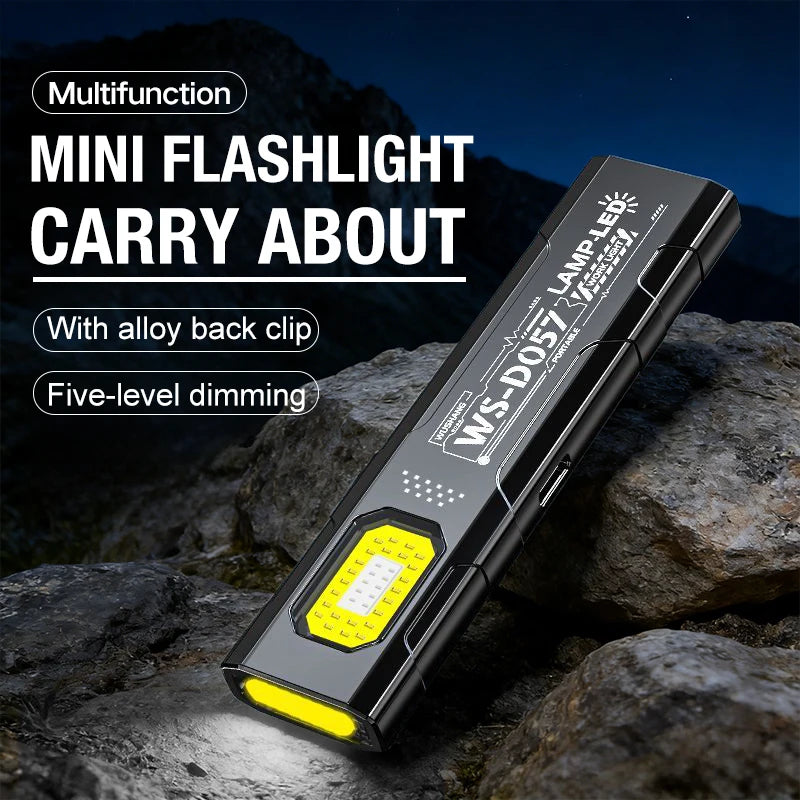 lampe torche rechargeable led aimantée noire moderne compacte fenêtre jaune lumineuse