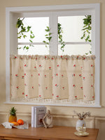 rideau lin brodé fleurs rouge vert beiges opaques tassels chambre cuisine 100x60cm 150x60cm 180x60cm