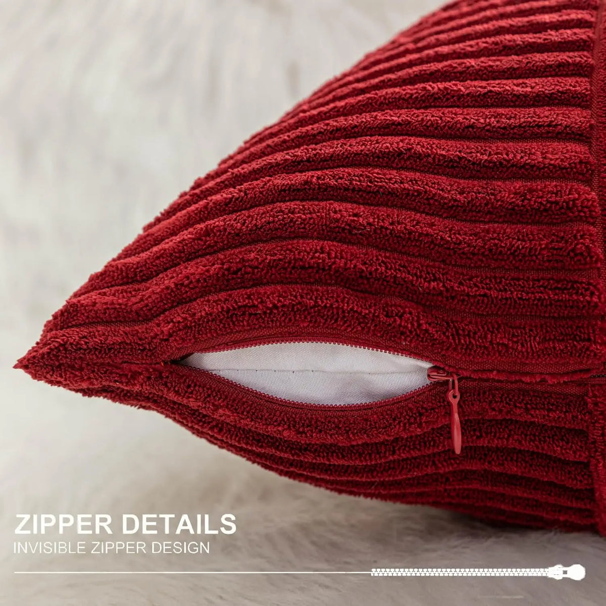 housse coussin velours côtelé rayures rouges vertes décorations noël salon moderne deux pièces