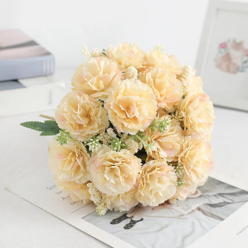 Bouquet artificiel coquelicot feuilles vertes mariage décoration intérieure vase bleu rose orange blanc vert