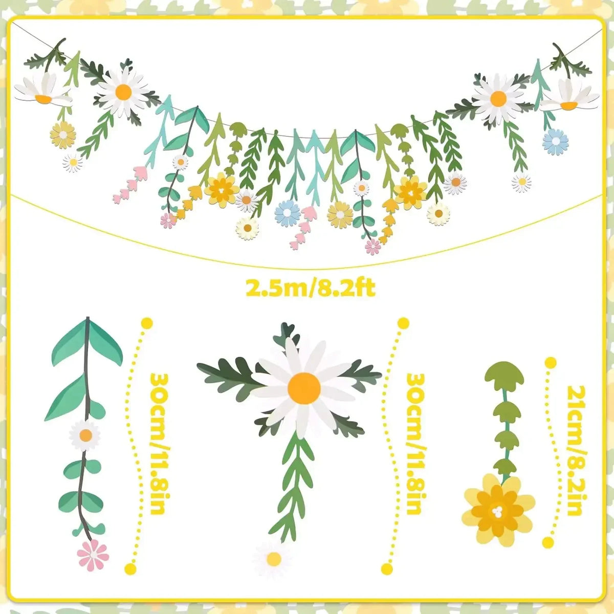 guirlande décorative florale couleurs vives camomille marguerite feuilles stylisées anniversaire enfant classe festive joyeuse