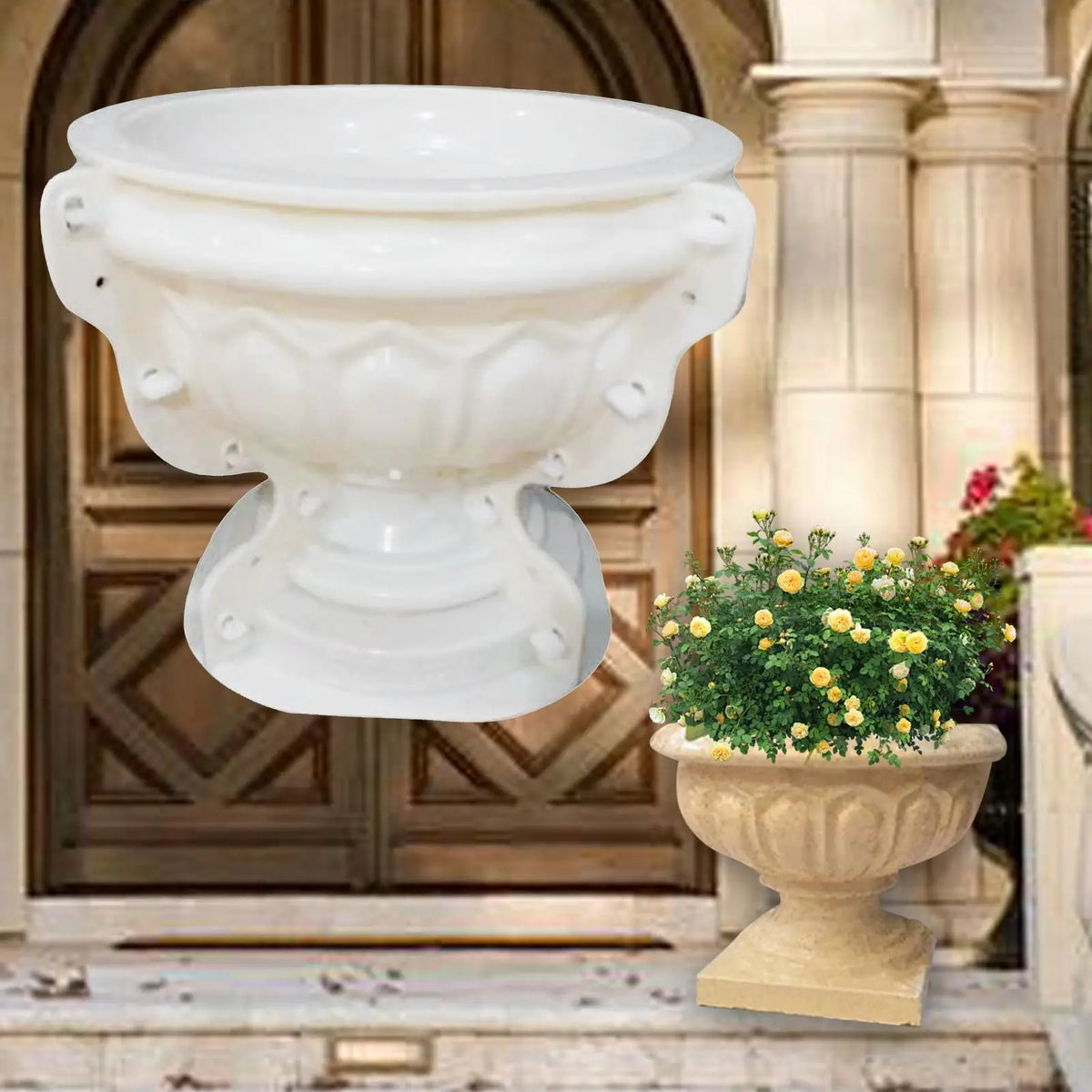 cache pot blanc grappe raisin classique plâtre décoration jardin pot fleur personnalisable unique