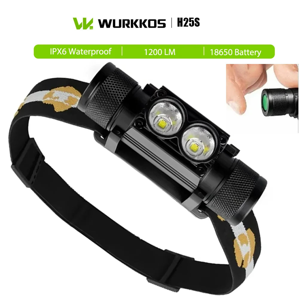 lampe frontale led rechargeable 1200 lumens ipx6 étanche hiking noir jaune vert