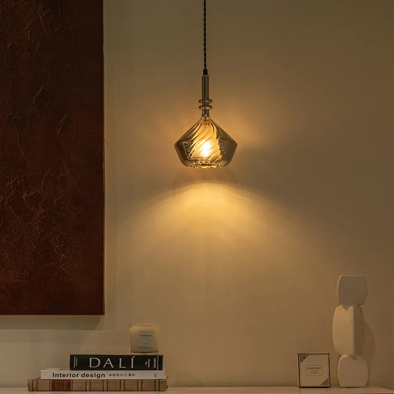 lampe suspendue verre texturé moderne minimaliste argenté transparent 3000k 4000k 6000k