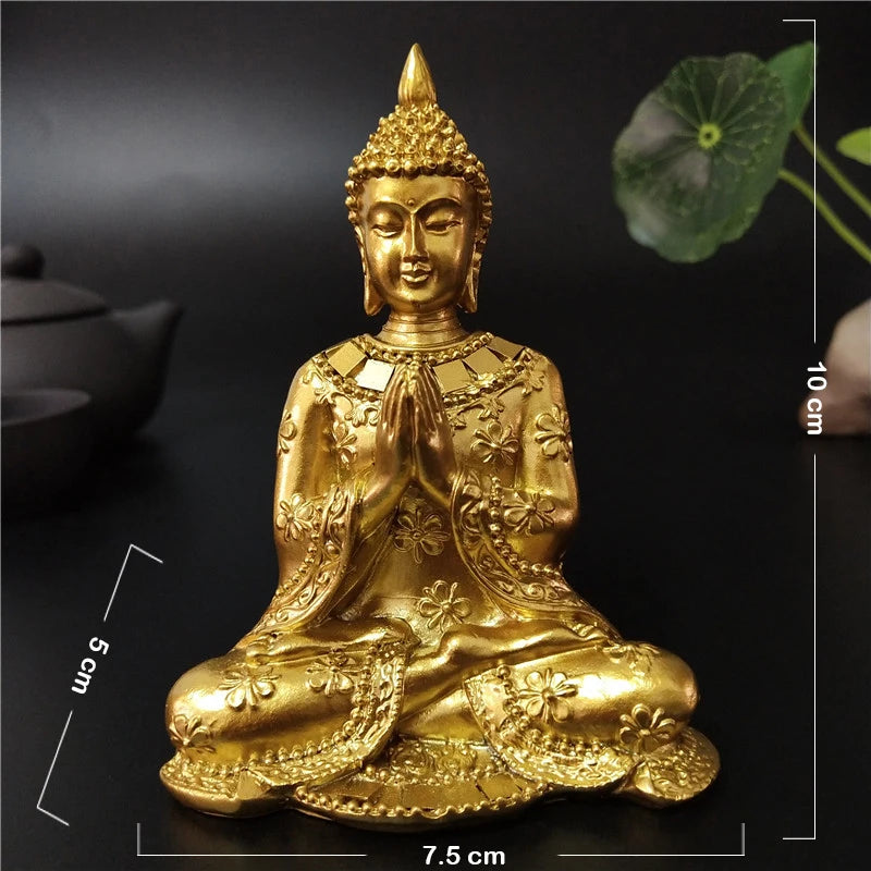 statue bouddha dorée détaillée classique traditionnel ornement feng shui maison artisanat résine