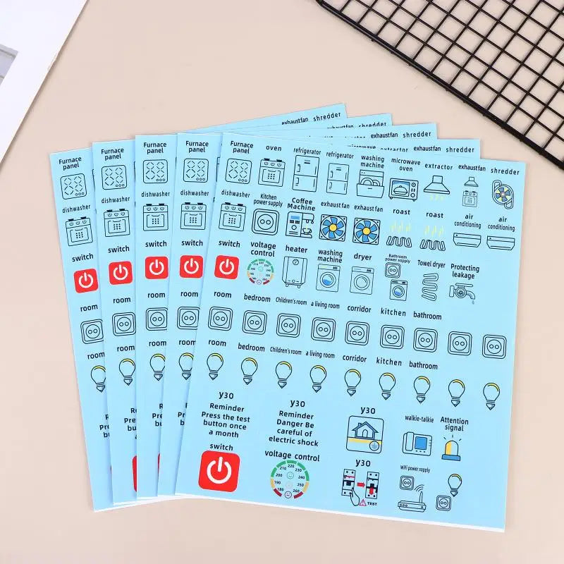 autocollants graphiques icônes électriques jaune bleu clair blanc simples adhésifs pack feuilles pack feuilles