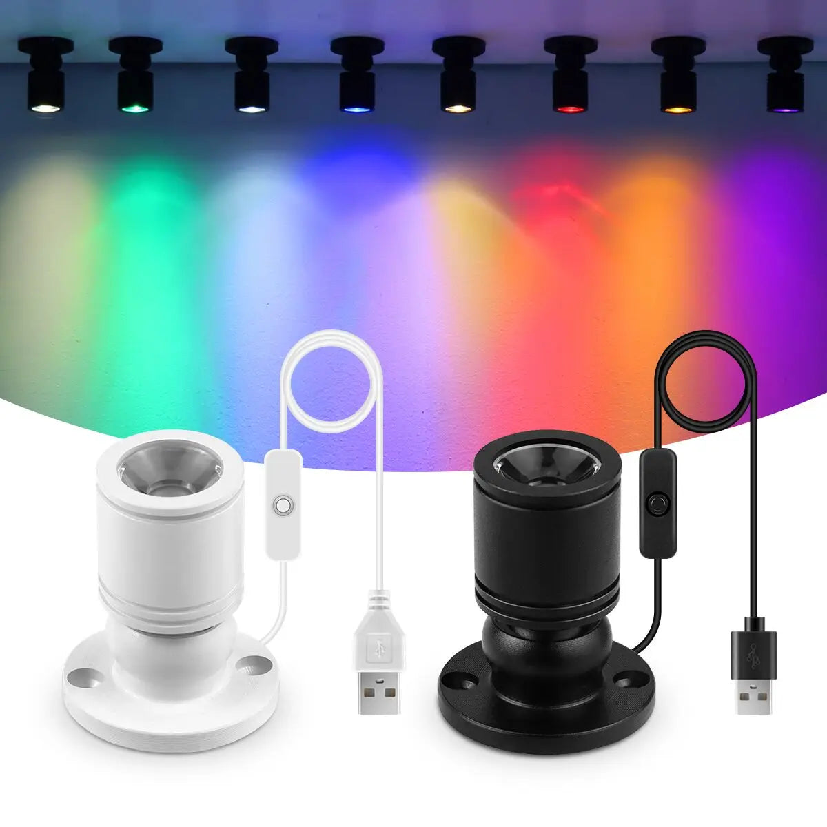 projecteurs led mini usb blanc noir orientables cuisine étagère vitrine moderne