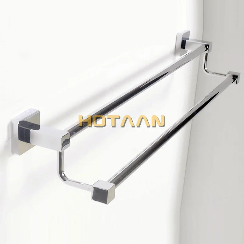 porte serviettes mural chrome acier inoxydable double barres vis moderne fixation