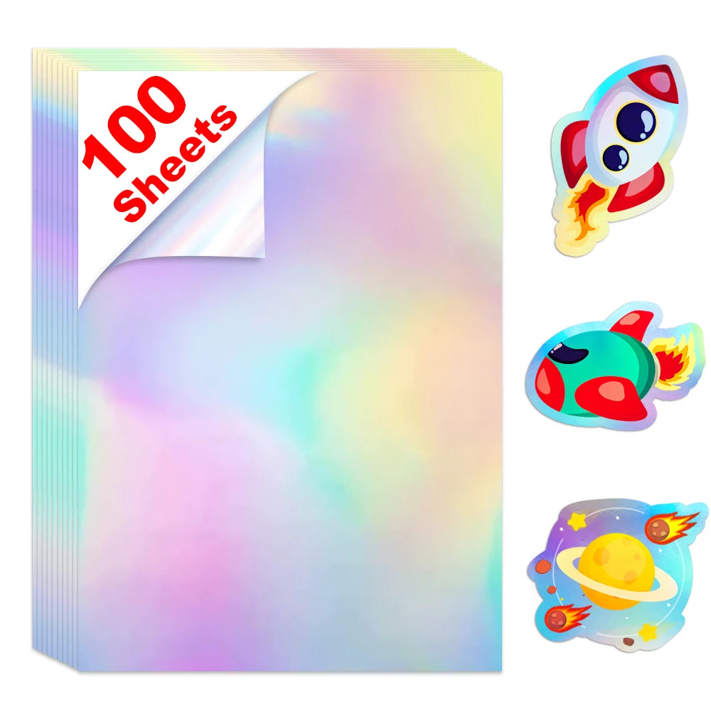 sticker adhésif transparent imprimable illustratif cartoon animaux planètes astronautes vinyle A4 210x297mm