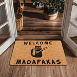 tapis d'entrée humoristique chat épée bienvenue madafafakas antidérapant caoutchouc noir marron clair marron