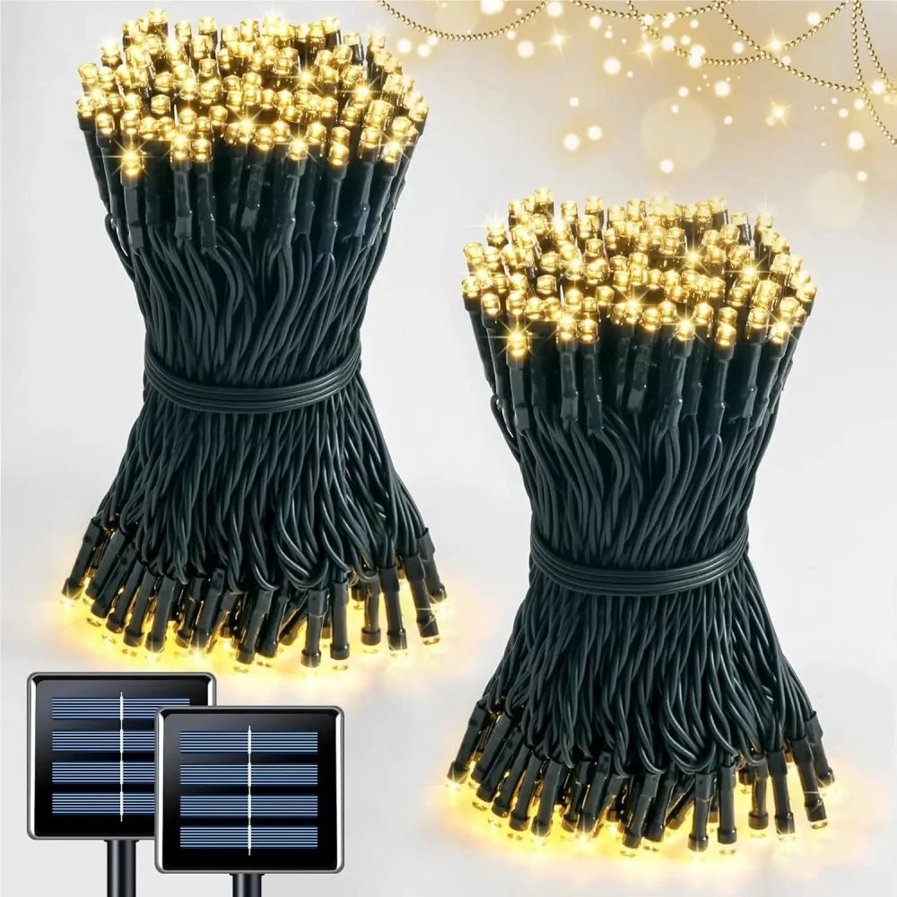 guirlande lumineuse solaire moderne 105ft 300led noir blanc filaments lumineux extérieur féerique patio jardin