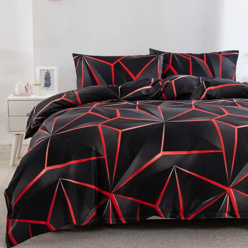 ensemble literie géométrique noir rouge zippé moderne 100 polyester taie oreiller grande taille